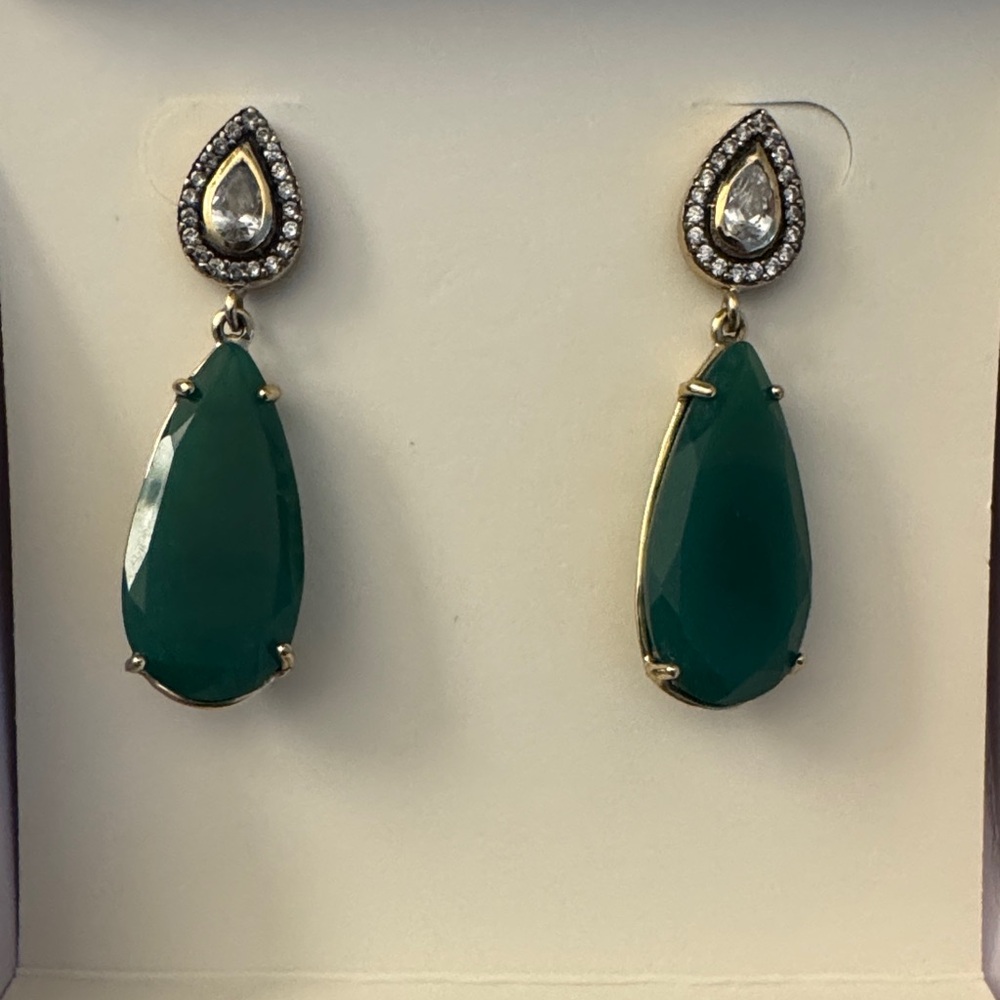 Stella & Dot Liz drop Emerald Teardrop Earrings